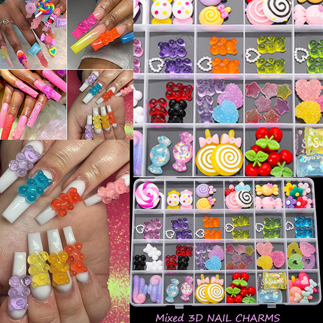 30pcs Kawaii Accessories Cute Gummy Bear Candy Butterfly Nail Art